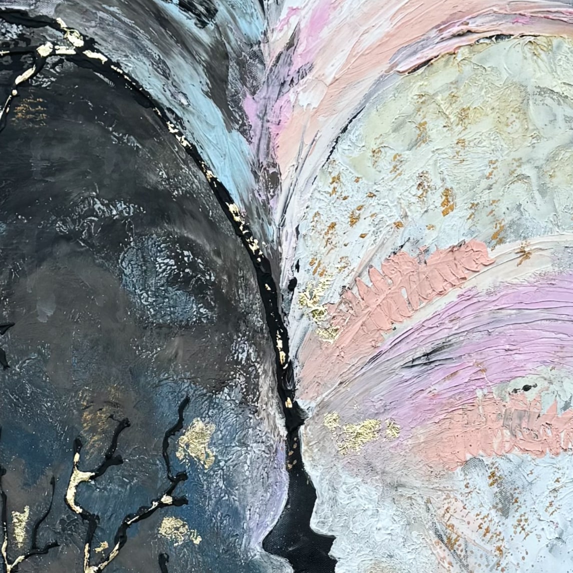 Detail of The Space Between Selves, showing the surface texture up close.