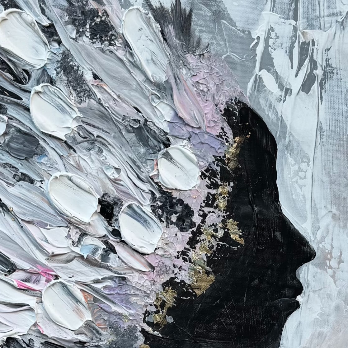 Detail of Unmasking, showing the surface texture up close.